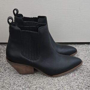 Patina Black Stack Heel Slip On Ankle Boots Size 9.5